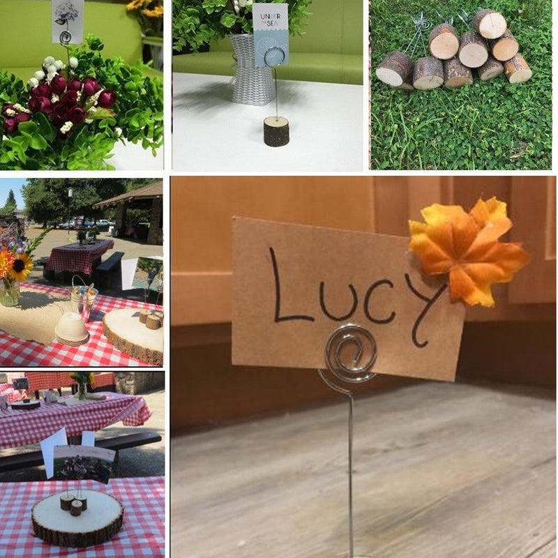 senover Rustic Real Wood Base Wedding Table Name Number Holder Party Decoration Card Holders Picture Memo Note Photo Clip Holder (10pcs Table Numbers) - Image 4